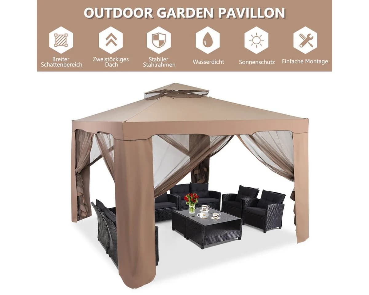 COSTWAY Gartenpavillon UV 50+ Wasserdicht mit Doppeldach