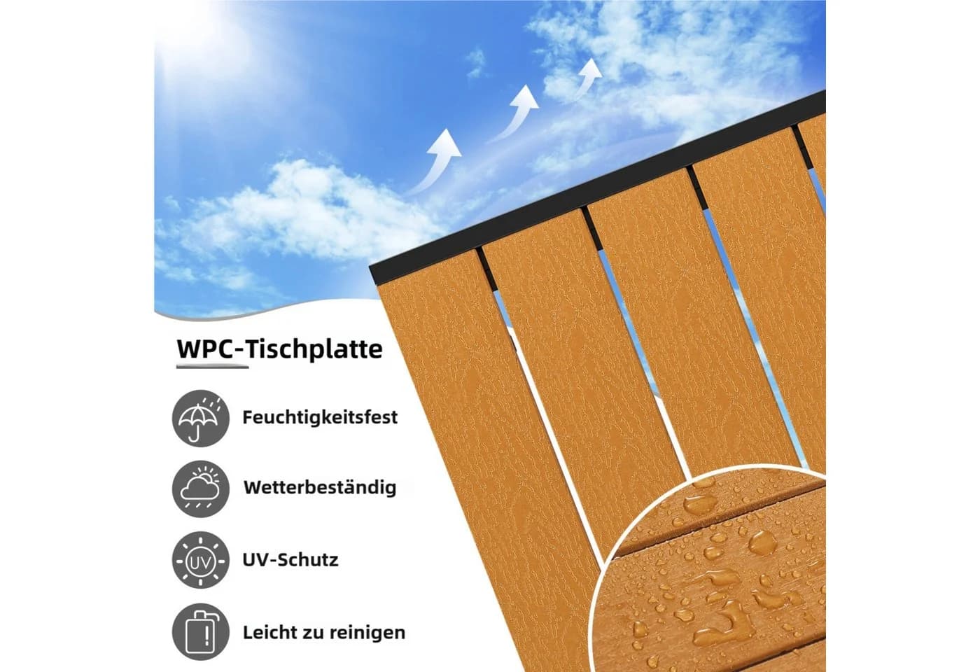 TLGREEN Gartentisch 110x70cm WPC Balkontisch Rechteckig Schwarz - Bild 5