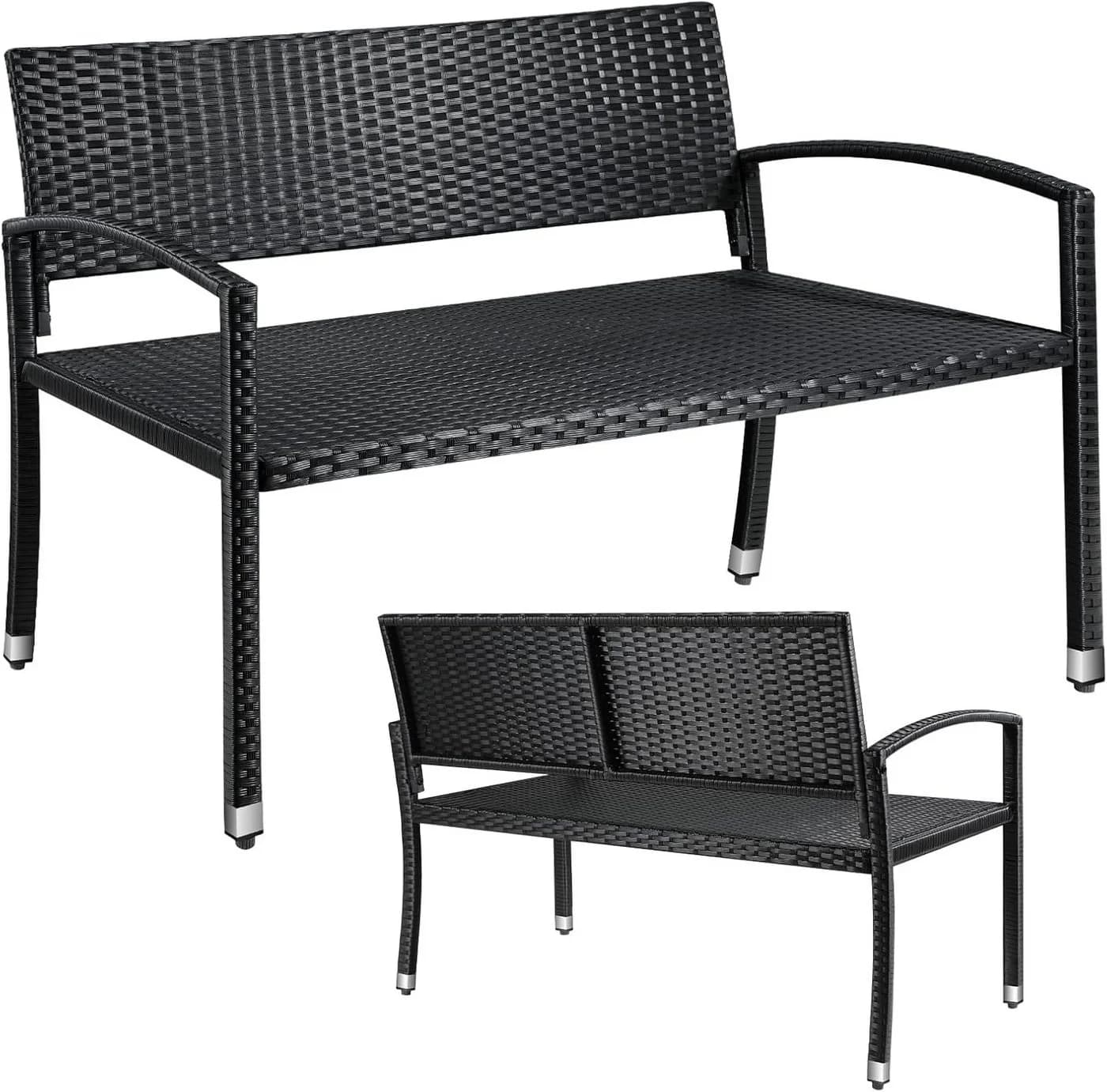 TLGREEN Gartenbank Polyrattan Sitzbank Wetterfest 2-Sitzer Parkbank Schwarz - Bild 2