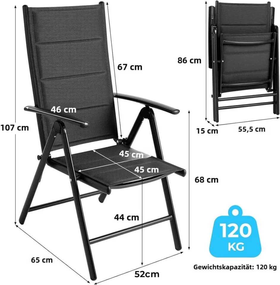 TLGREEN Gartenstuhl Hochlehner Klappbar 2er Set Aluminium Balkonstuhl - Bild 3