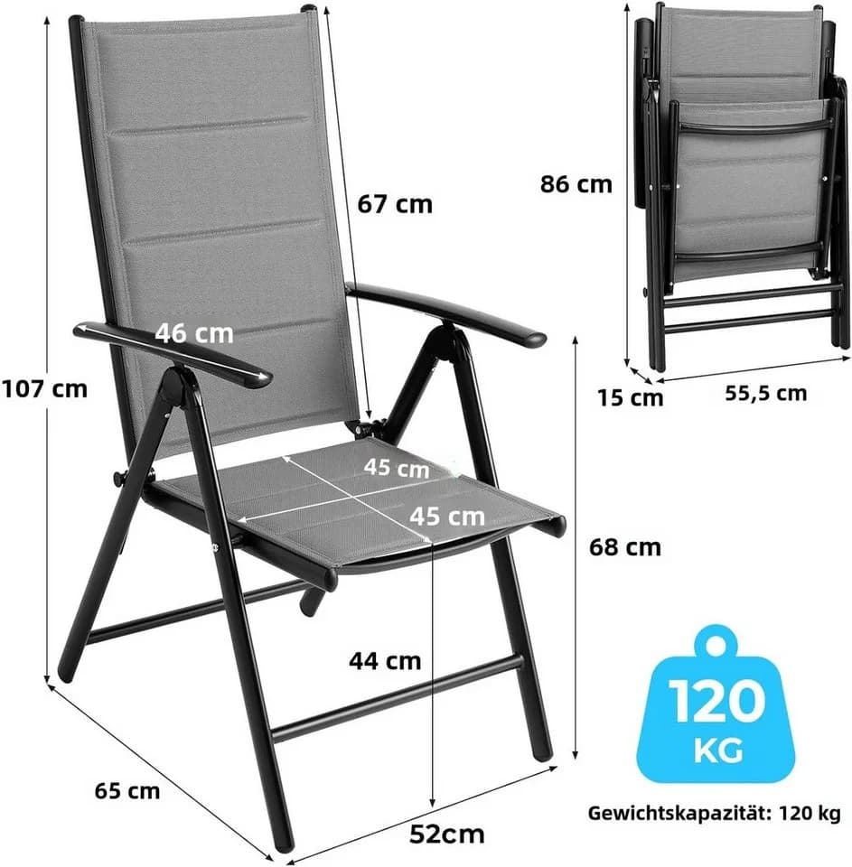 TLGREEN Gartenstuhl Hochlehner Klappbar 2er Set Aluminium Grau - Bild 3
