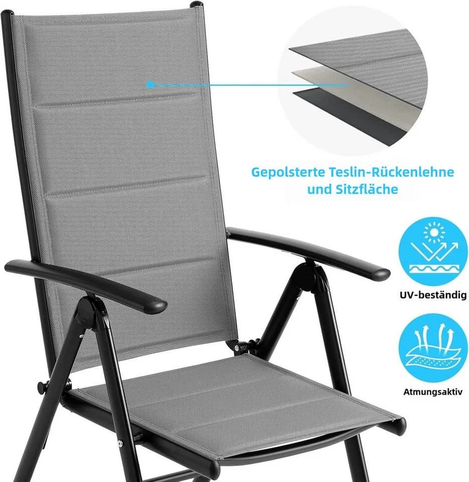 TLGREEN Gartenstuhl Hochlehner Klappbar 2er Set Aluminium Grau - Bild 5