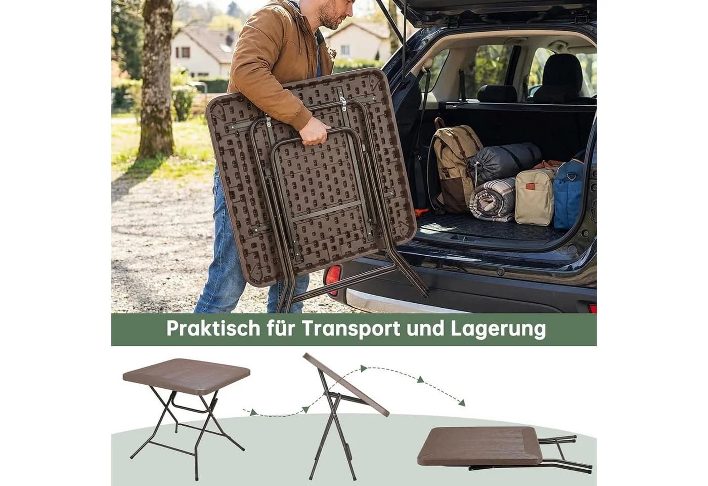 TLGREEN Gartentisch Klappbar Holzoptik 80x80x74cm - Bild 4