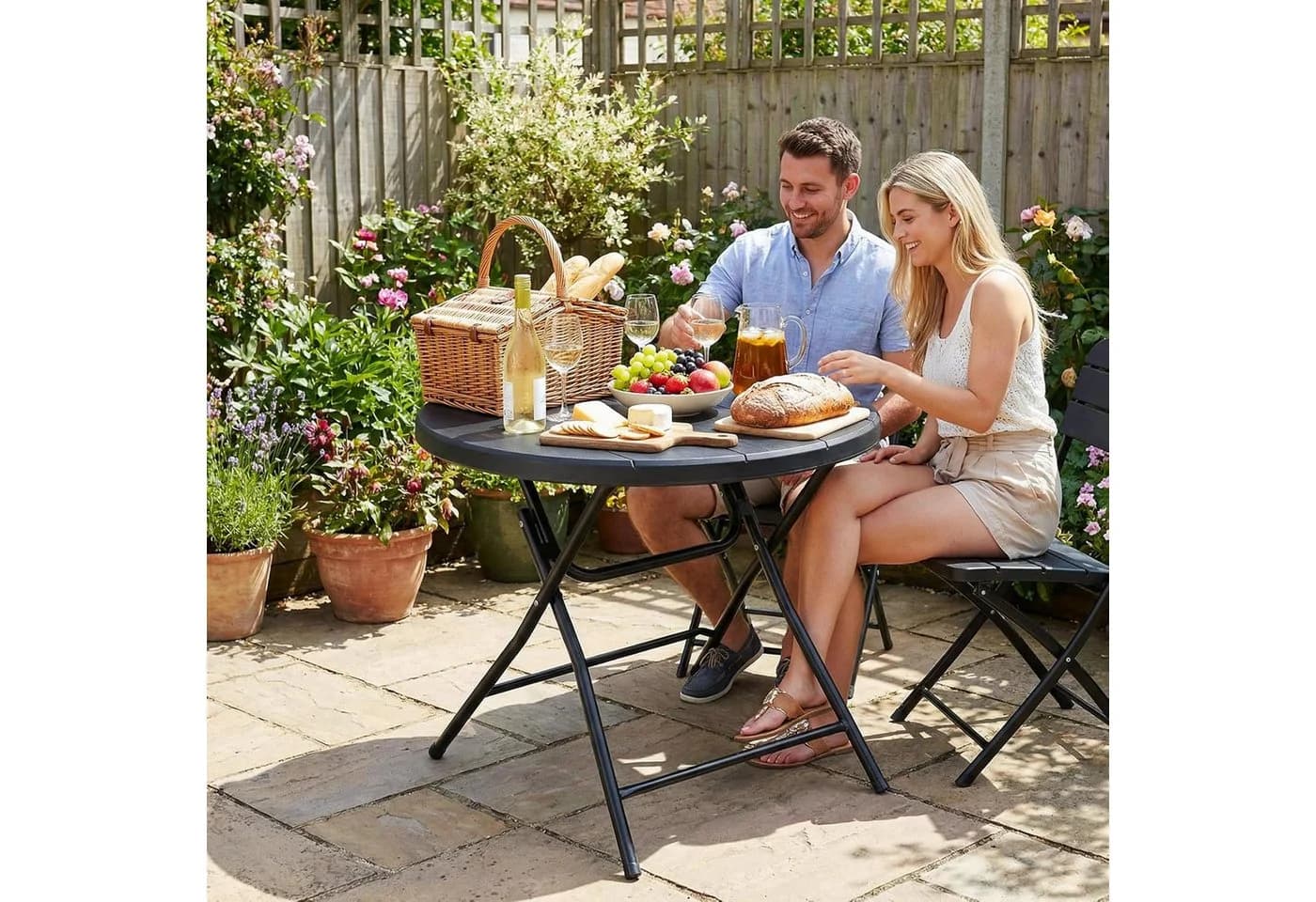 TLGREEN Gartentisch Rund Klappbar 80cm Holz-Optik Wetterfest