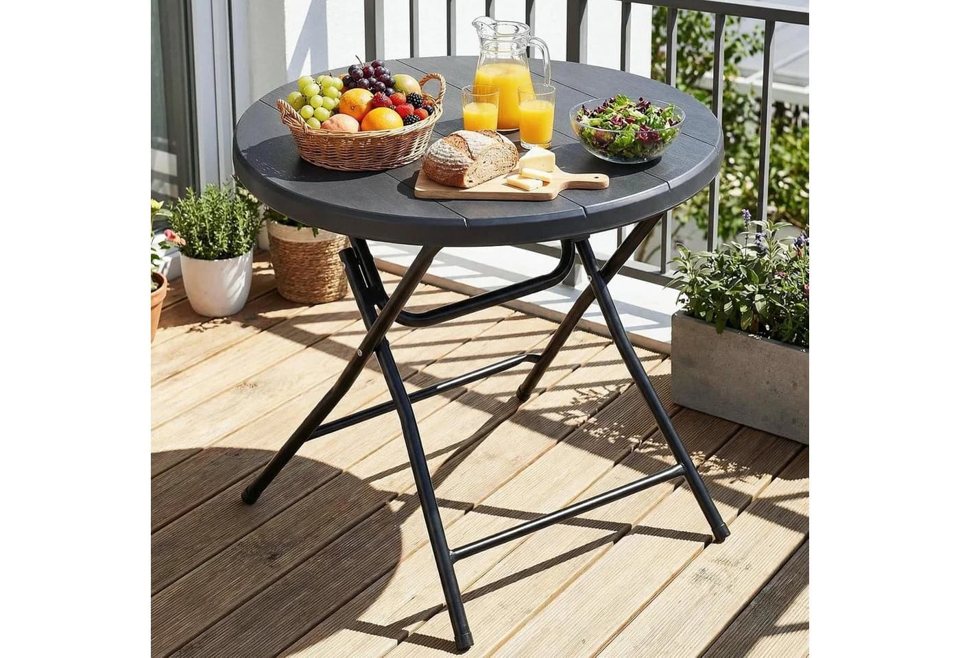 TLGREEN Gartentisch Rund Klappbar 80cm Holz-Optik Wetterfest - Bild 2