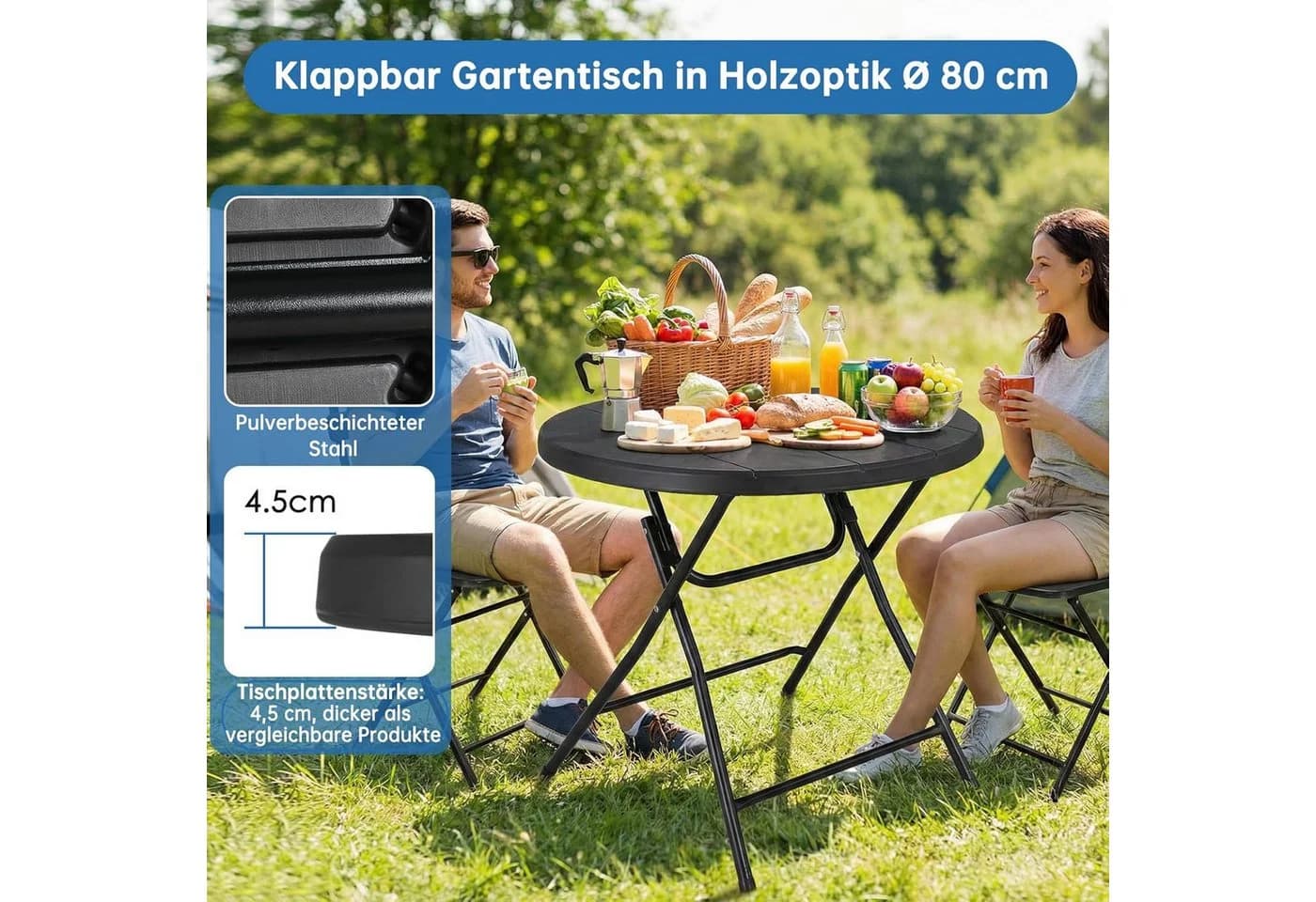 TLGREEN Gartentisch Rund Klappbar 80cm Holz-Optik Wetterfest - Bild 5