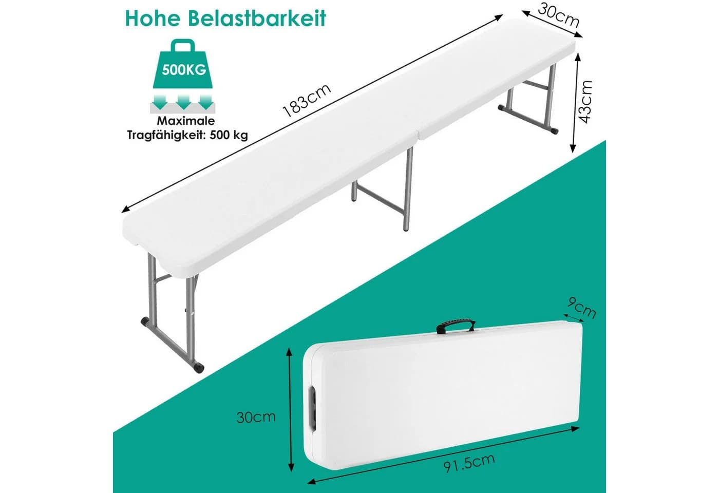 TLGREEN Gartenbank 2pcs Klappbar 181cm HDPE Stahlgestell