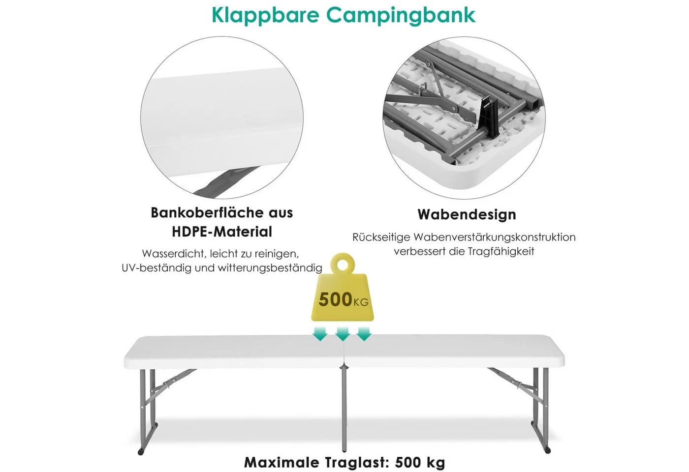 TLGREEN Gartenbank 2pcs Klappbar 181cm HDPE Stahlgestell - Bild 3