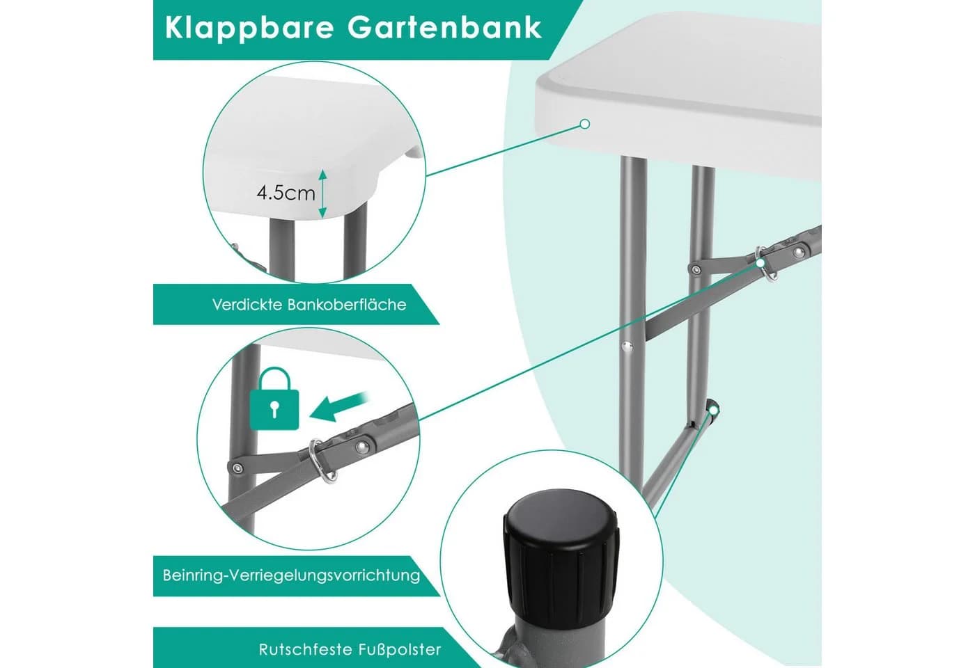 TLGREEN Gartenbank 2pcs Klappbar 181cm HDPE Stahlgestell - Bild 5