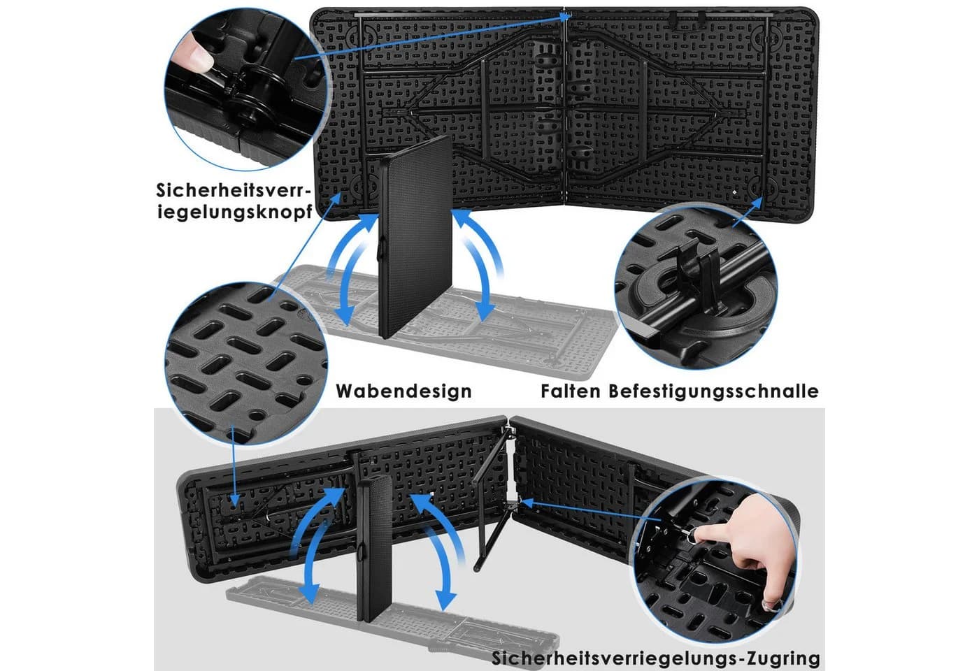 TLGREEN Bierzeltgarnitur Klappbar 3-teilig Schwarz HDPE Stahl - Bild 3