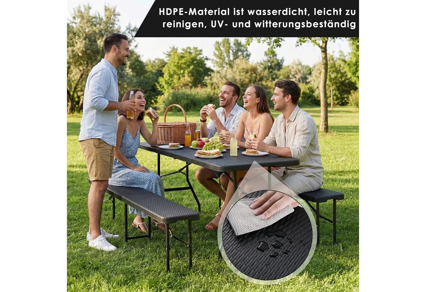 TLGREEN Bierzeltgarnitur Klappbar 3-teilig Schwarz HDPE Stahl - Bild 5