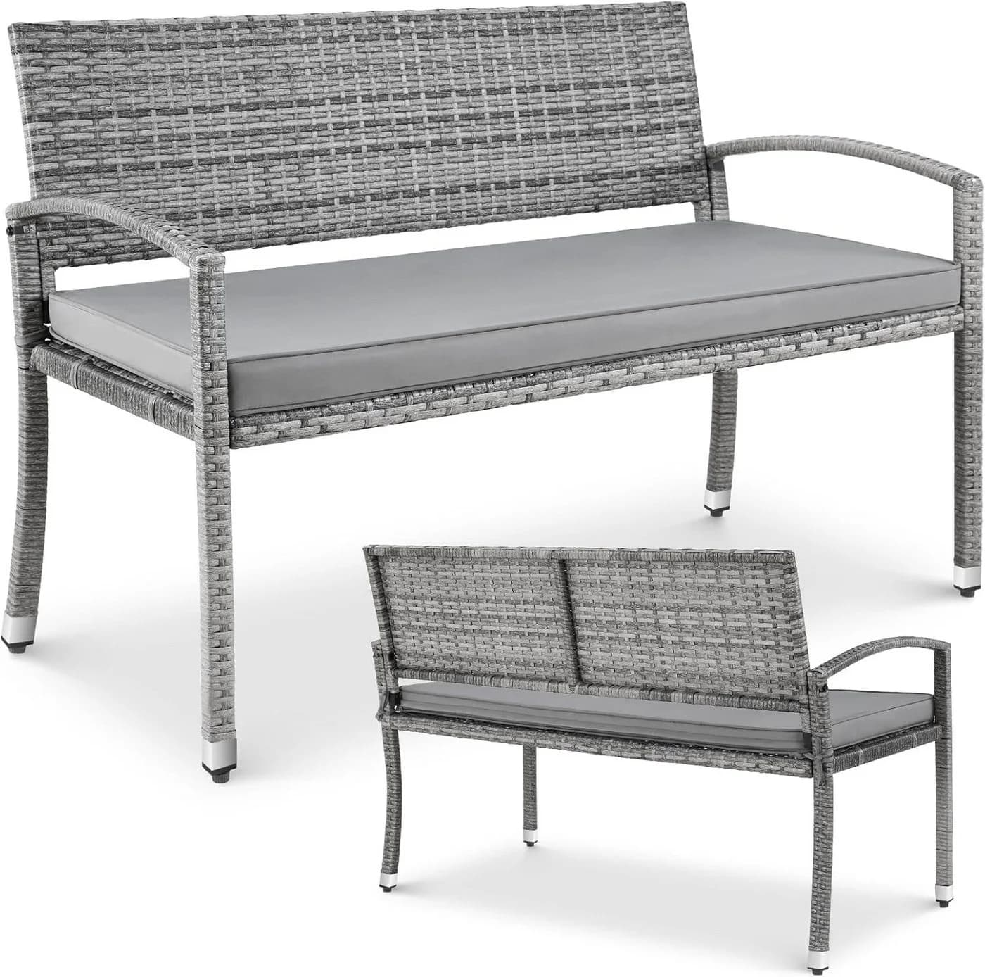 TLGREEN Gartenbank 2-Sitzer Rattan Sofa grau mit Kissen - Bild 2