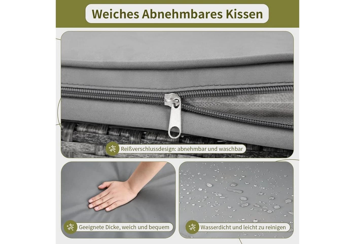 TLGREEN Gartenbank 2-Sitzer Rattan Sofa grau mit Kissen - Bild 5