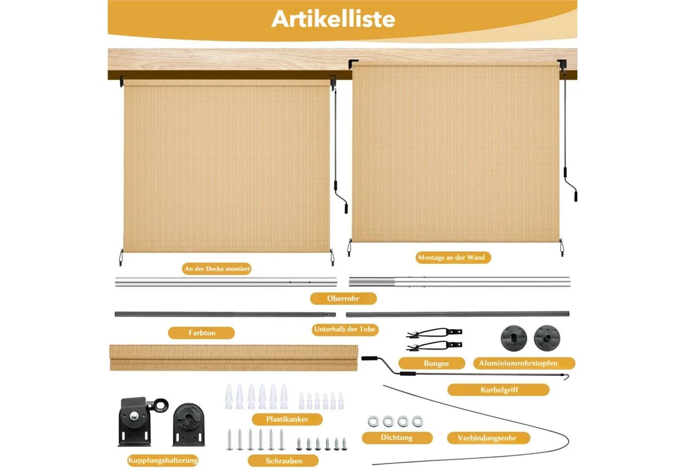 TLGREEN Senkrechtmarkise Vertikalmarkise HDPE-Schattentuch Khaki - Bild 3