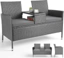 TLGREEN Balkonset Polyrattan Gartenbank 2er Set Grau mit Tisch Bild 2