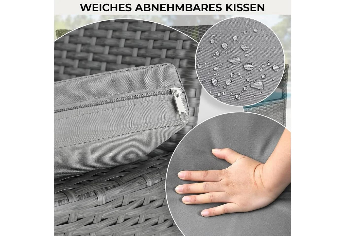 TLGREEN Balkonset Polyrattan Gartenbank 2er Set Grau mit Tisch - Bild 5