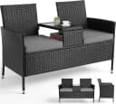 TLGREEN Balkonset Polyrattan Gartenbank 2er Set Schwarz Bild 2