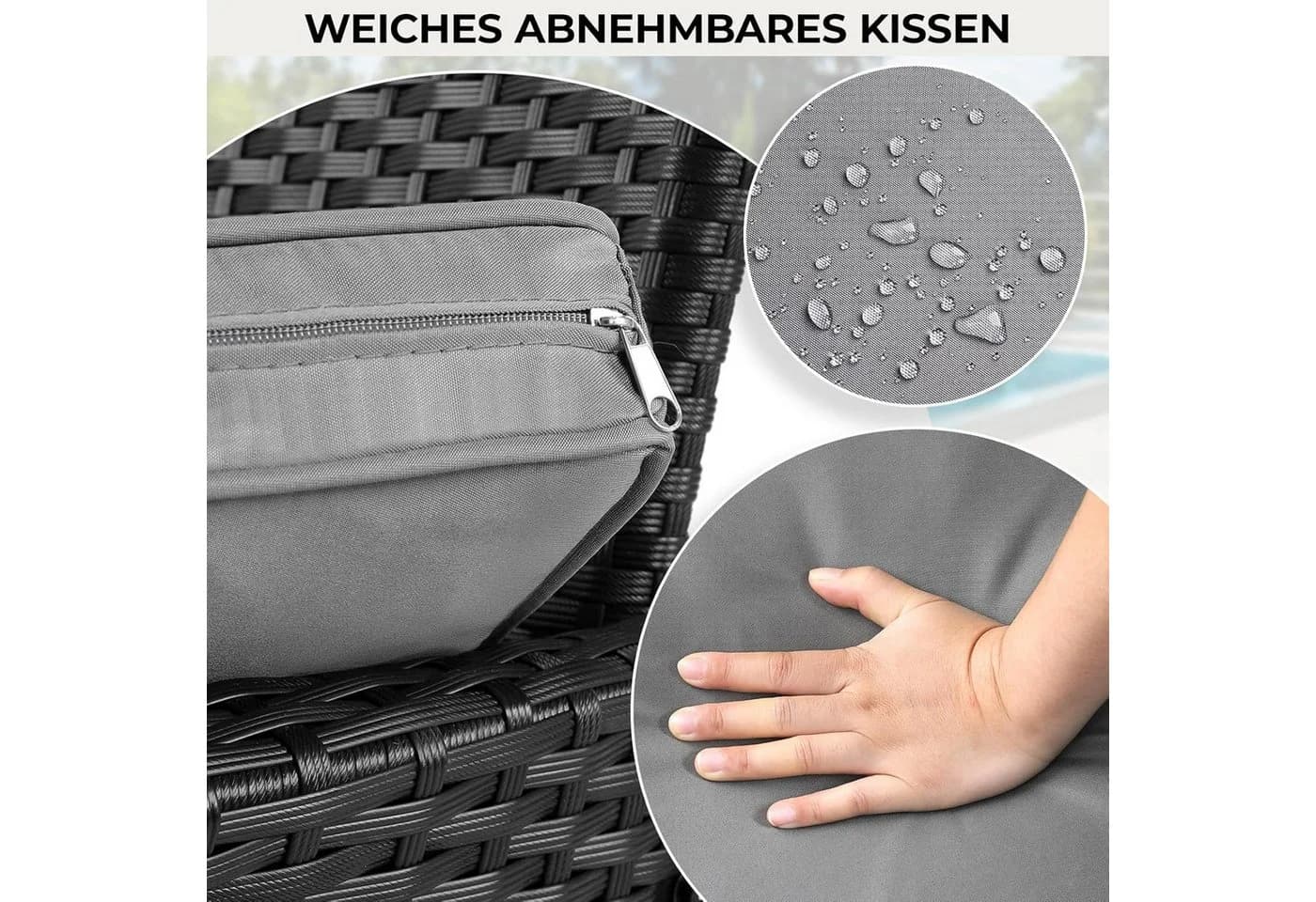 TLGREEN Balkonset Polyrattan Gartenbank 2er Set Schwarz - Bild 5