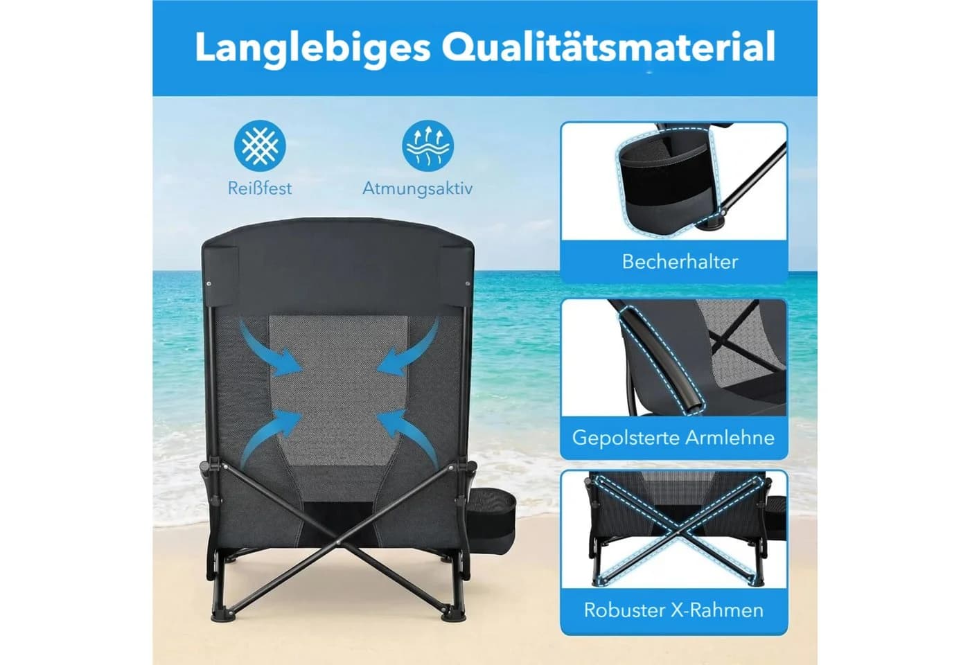 TLGREEN Klappstuhl Grau 150 kg Tragkraft mit Tragetasche - Bild 5