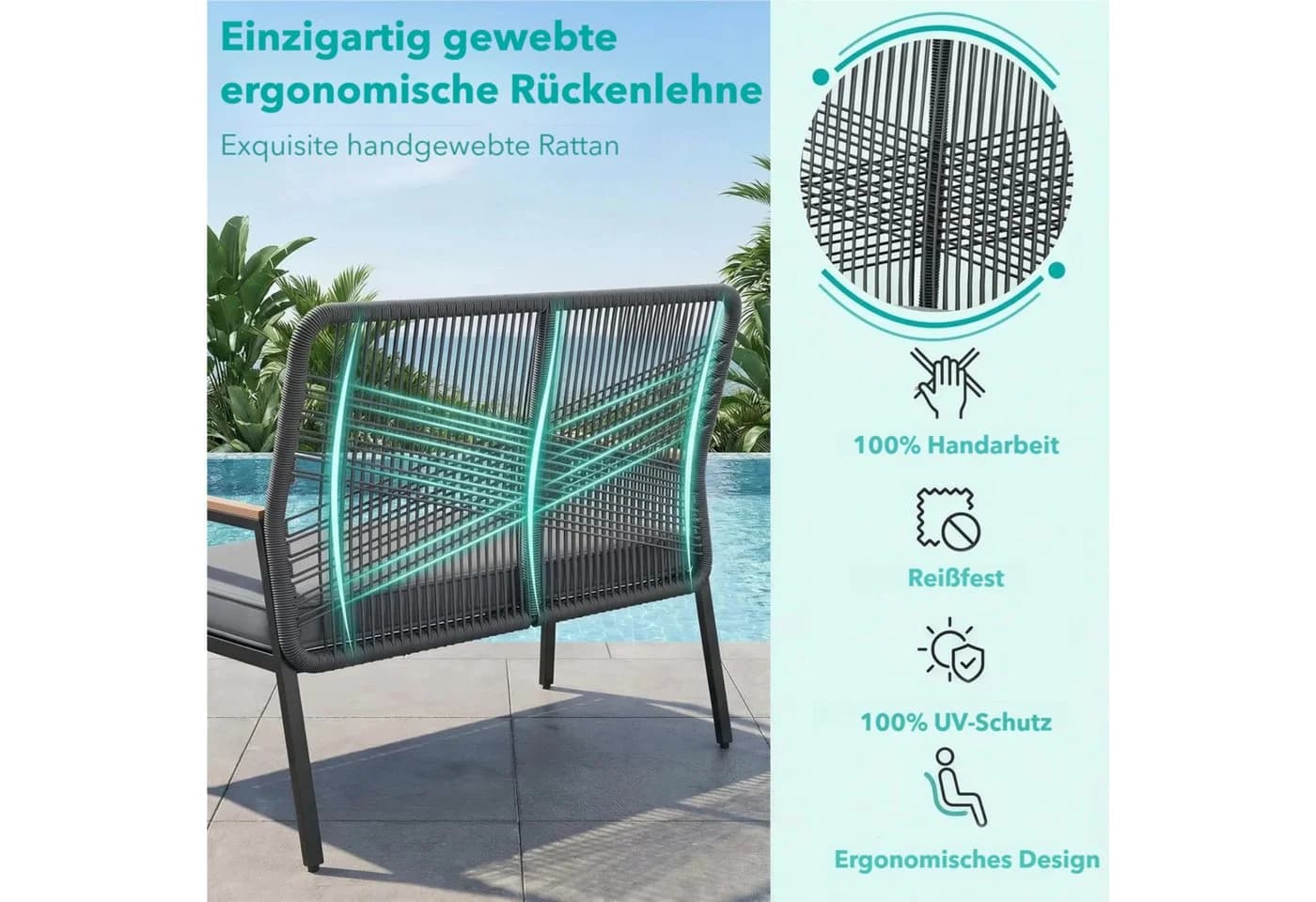TLGREEN Gartenbank Rattan 2-Sitzer Grau mit Kissen - Bild 4