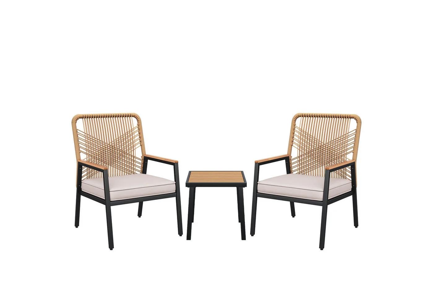 TLGREEN Gartenstuhl Eisen-Rattan Beige mit 8 cm Kissen