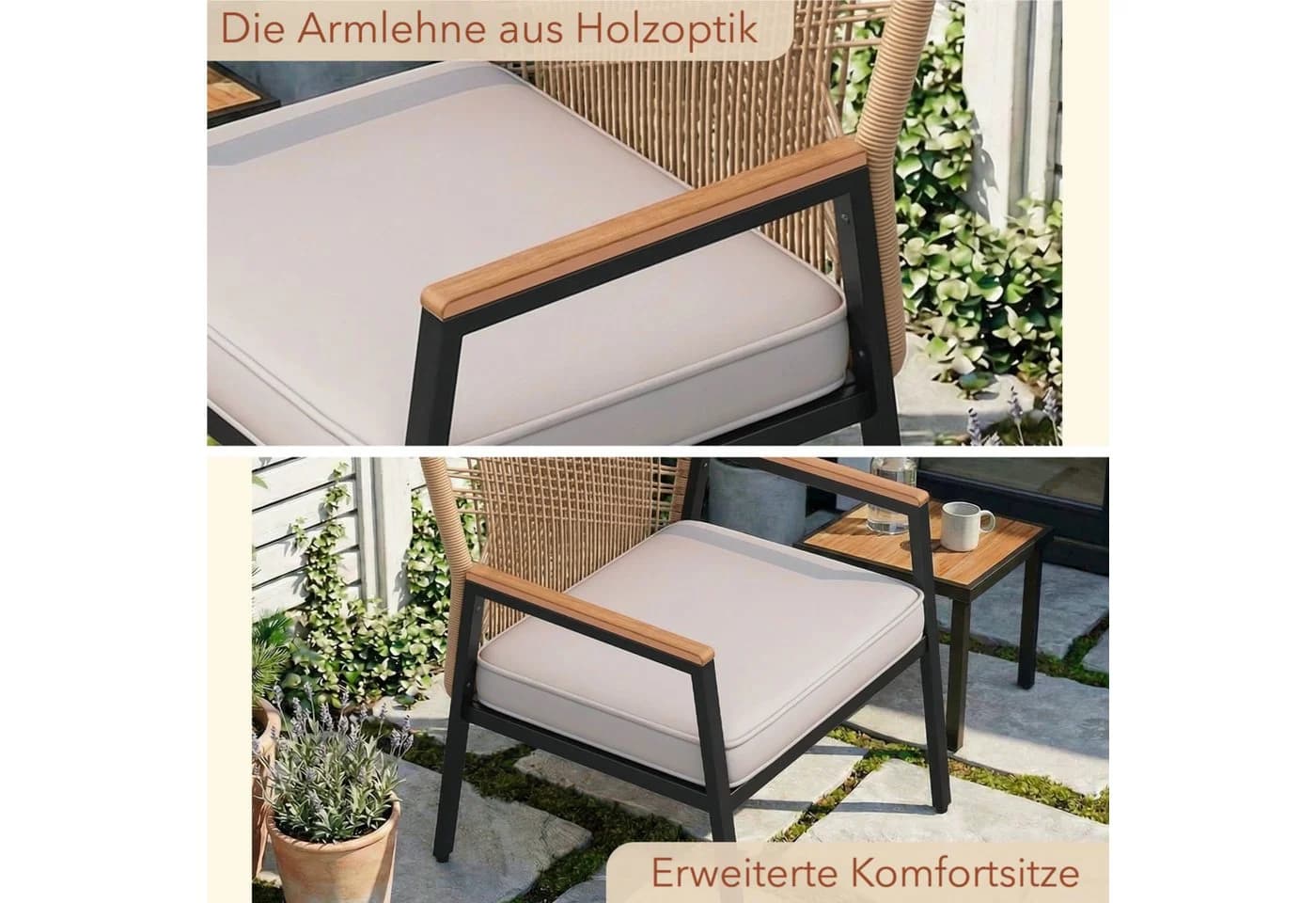 TLGREEN Gartenstuhl Eisen-Rattan Beige mit 8 cm Kissen - Bild 4