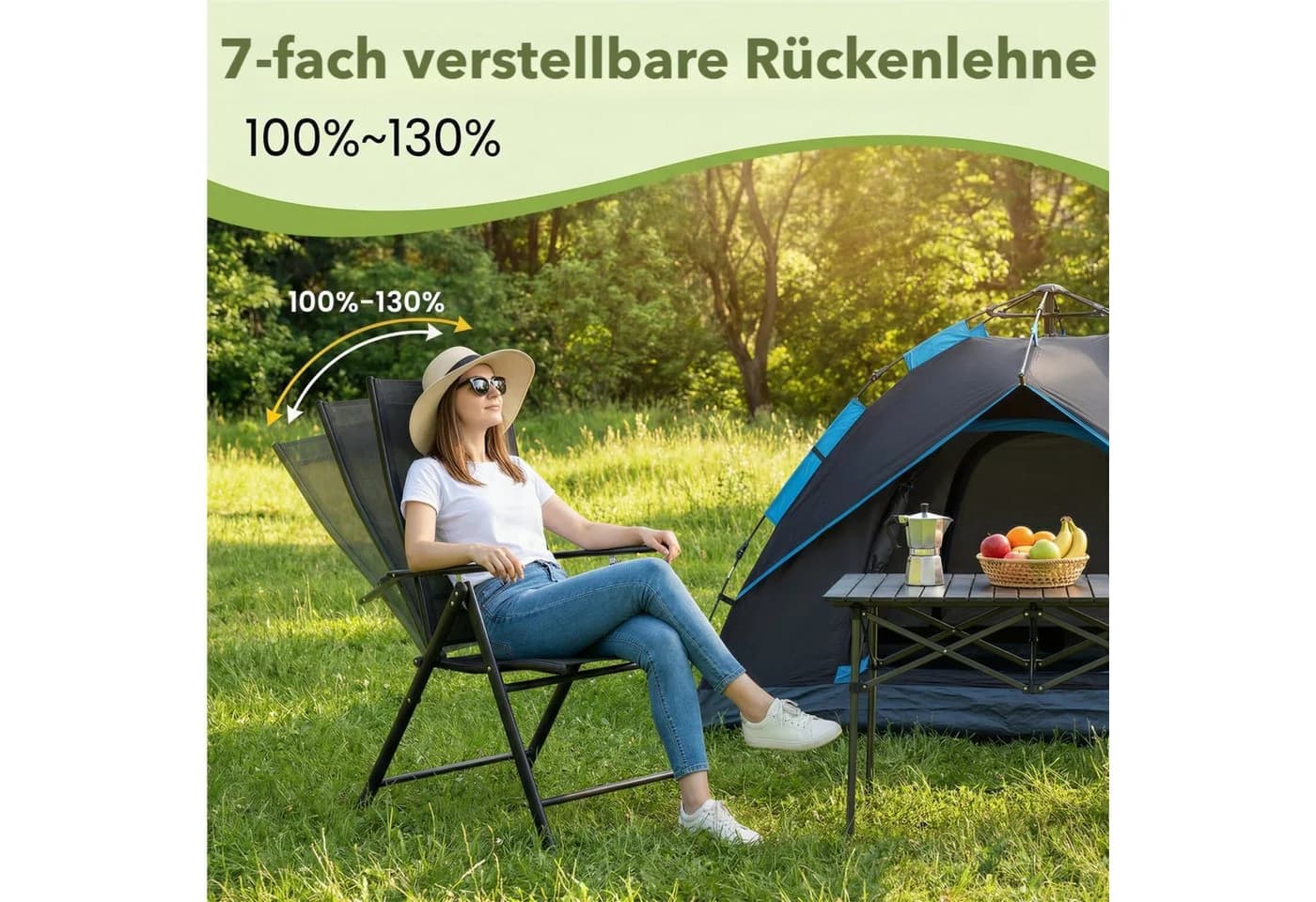 TLGREEN Klappstuhl 2er Set Schwarz Teslin-Gewebe verstellbare Rückenlehne - Bild 5
