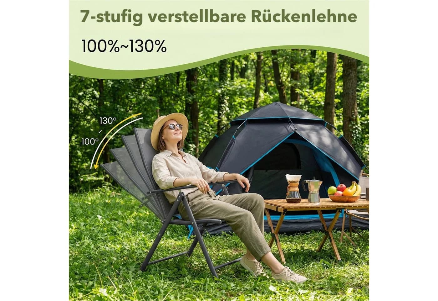 TLGREEN Klappstuhl 2er Set Grau Teslin-Gewebe Verstellbare Rückenlehne - Bild 5