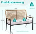 TLGREEN Gartenbank Rattan 2-Sitzer Beige mit Kissen Bild 1