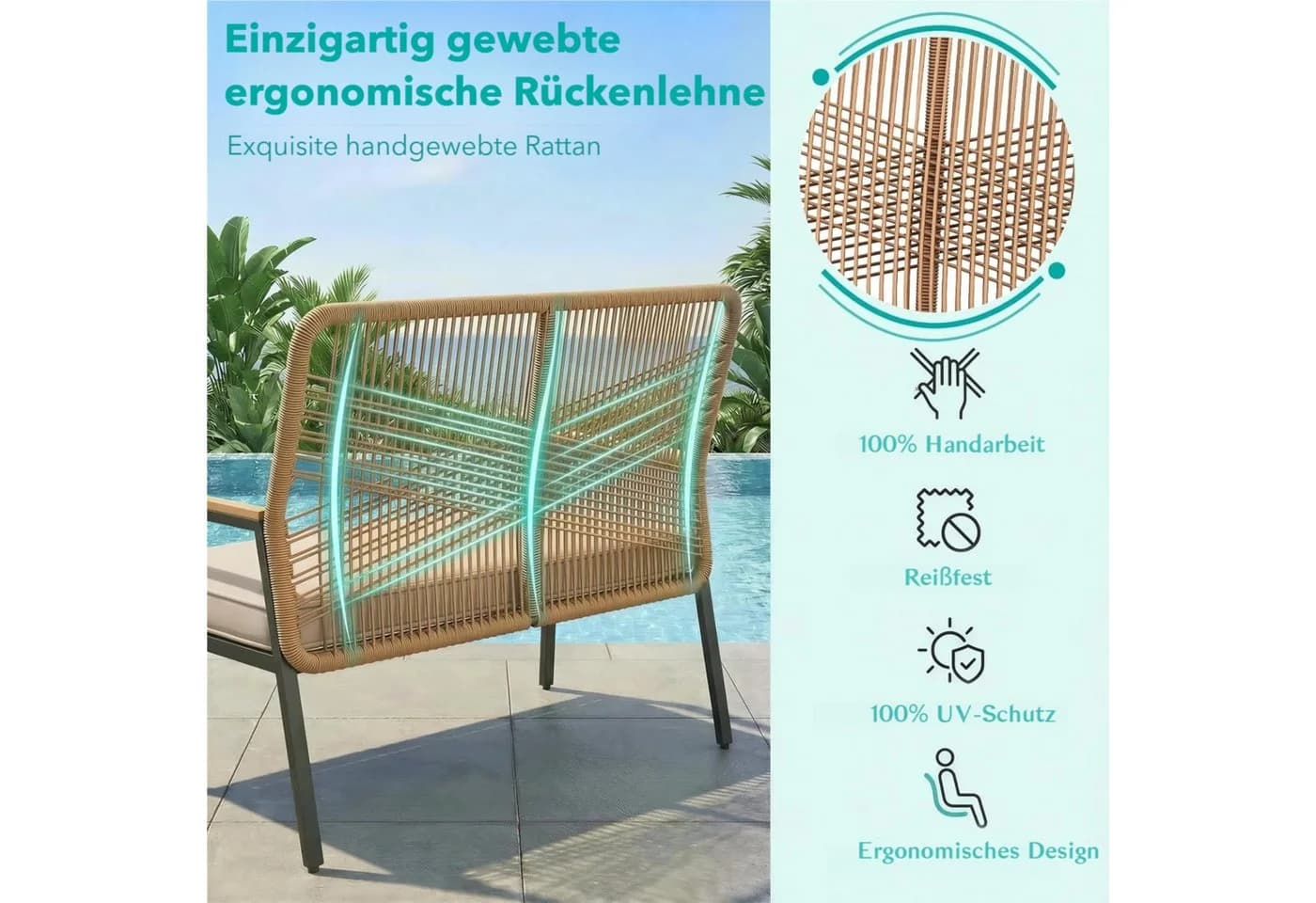 TLGREEN Gartenbank Rattan 2-Sitzer Beige mit Kissen - Bild 4