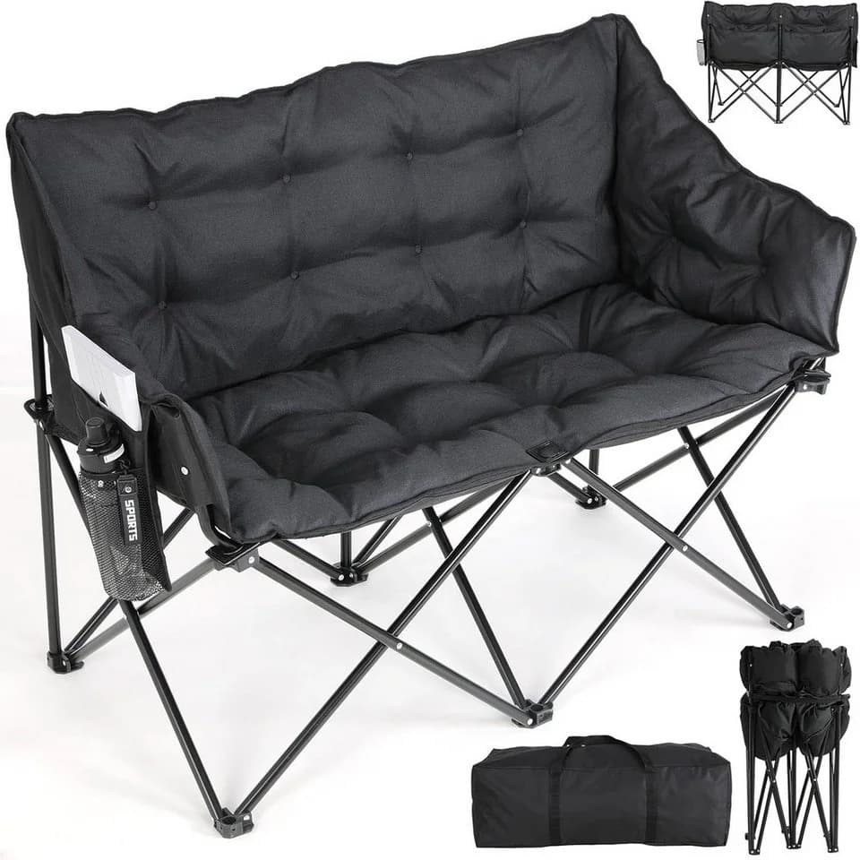 TLGREEN Campingstuhl Doppel Klappbar 320KG Belastbar Gepolstert Schwarz - Bild 2