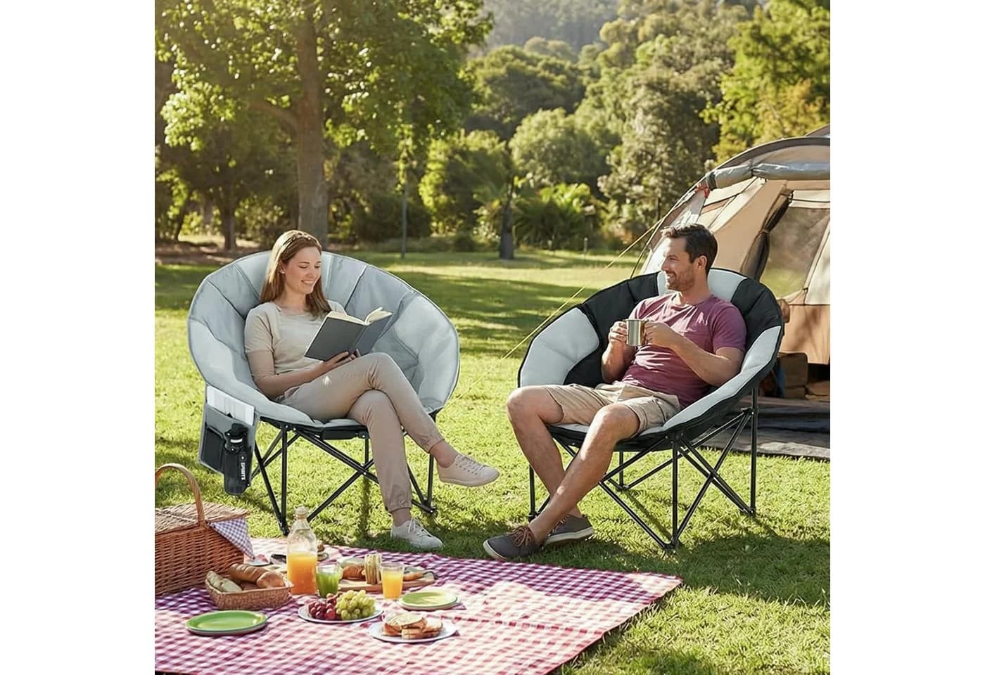 TLGREEN Campingstuhl Moonchair XXL Grau Klappbar 150kg