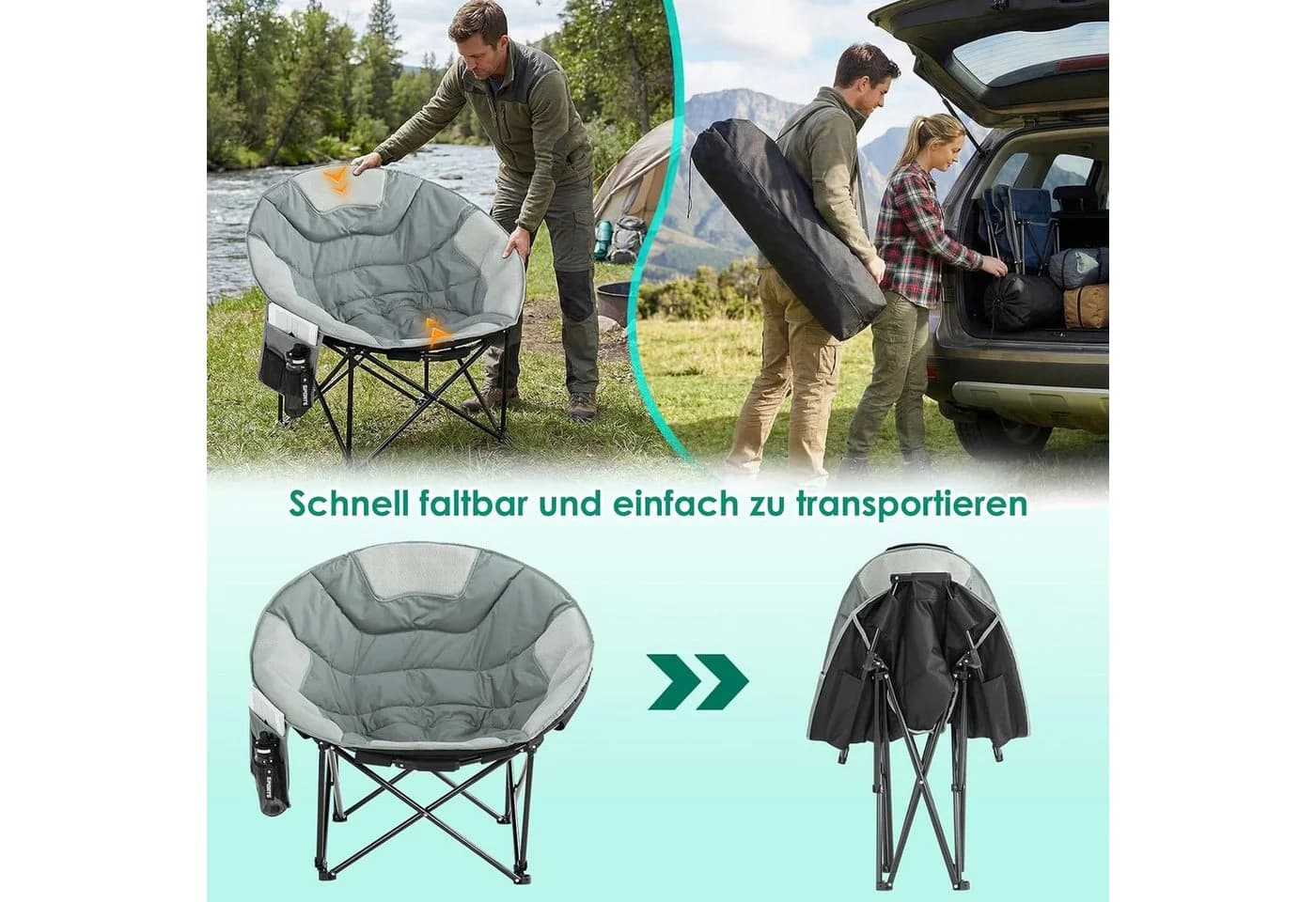 TLGREEN Campingstuhl Moonchair XXL Grau Klappbar 150kg - Bild 5