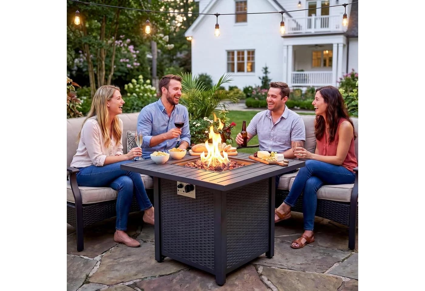 TLGREEN Gas Feuertisch 28/30 Zoll Outdoor Heiztisch mit Lavasteinen