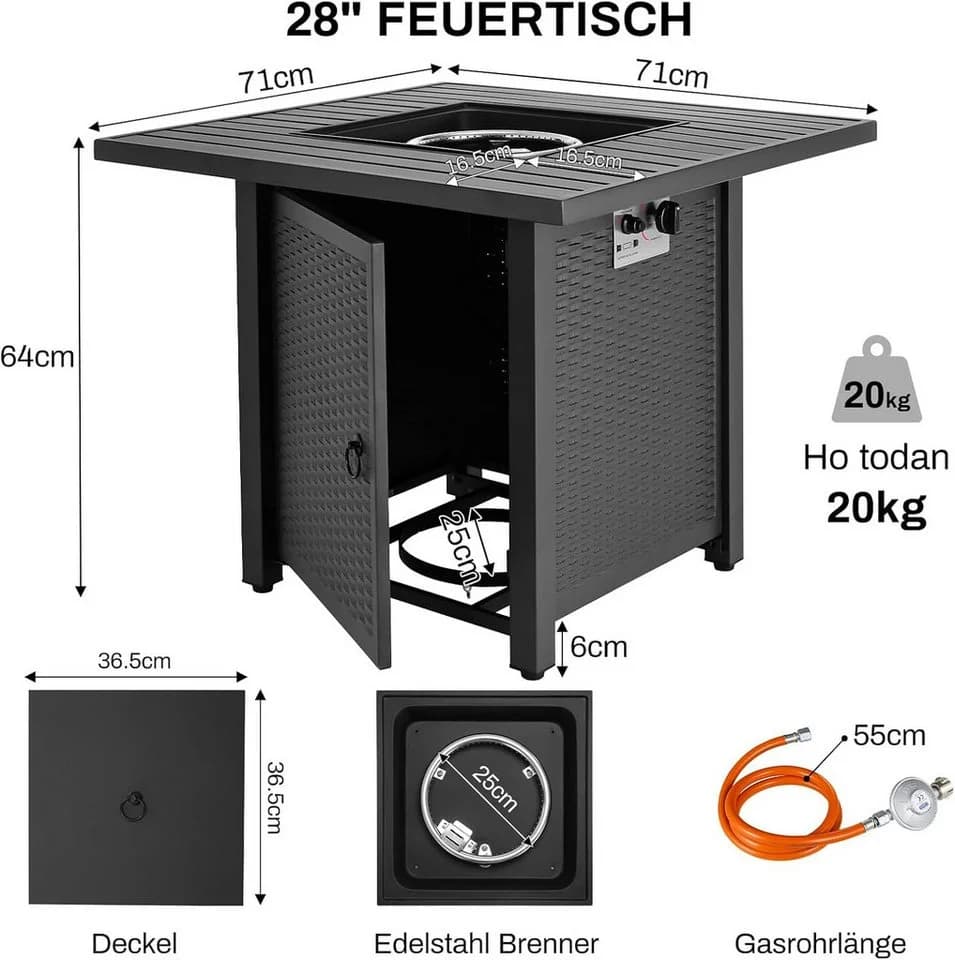 TLGREEN Gas Feuertisch 28/30 Zoll Outdoor Heiztisch mit Lavasteinen - Bild 3