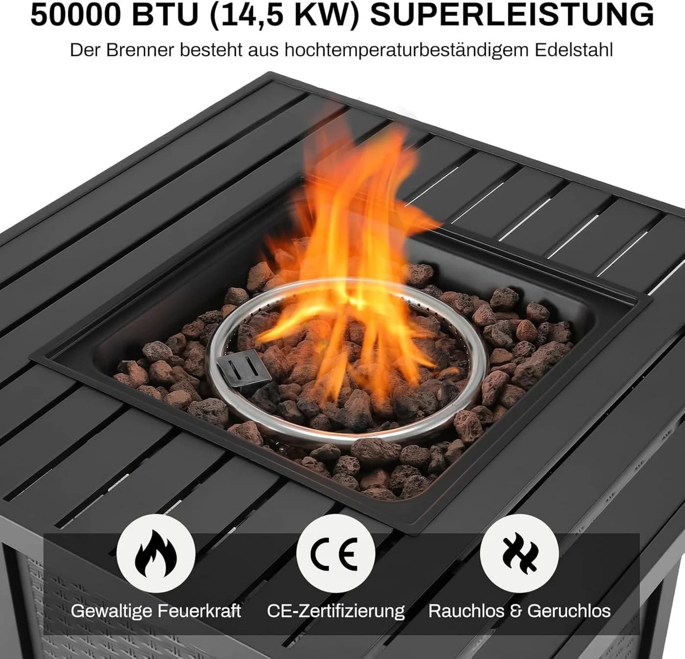 TLGREEN Gas Feuertisch 28/30 Zoll Outdoor Heiztisch mit Lavasteinen - Bild 4