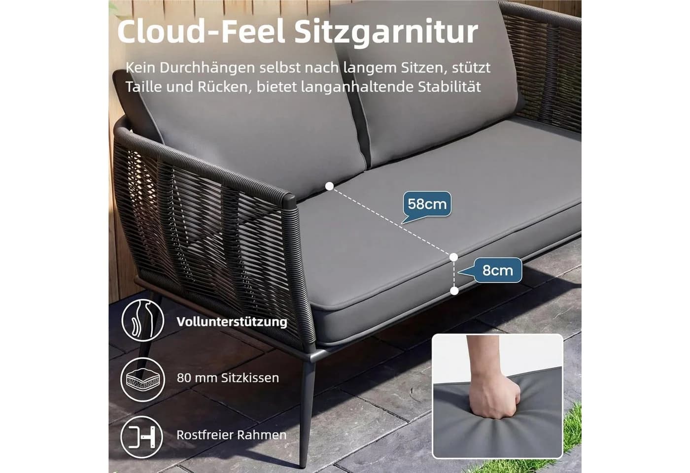 TLGREEN Gartenbank Polyrattan 2-Sitzer Sofa Schwarz - Bild 3