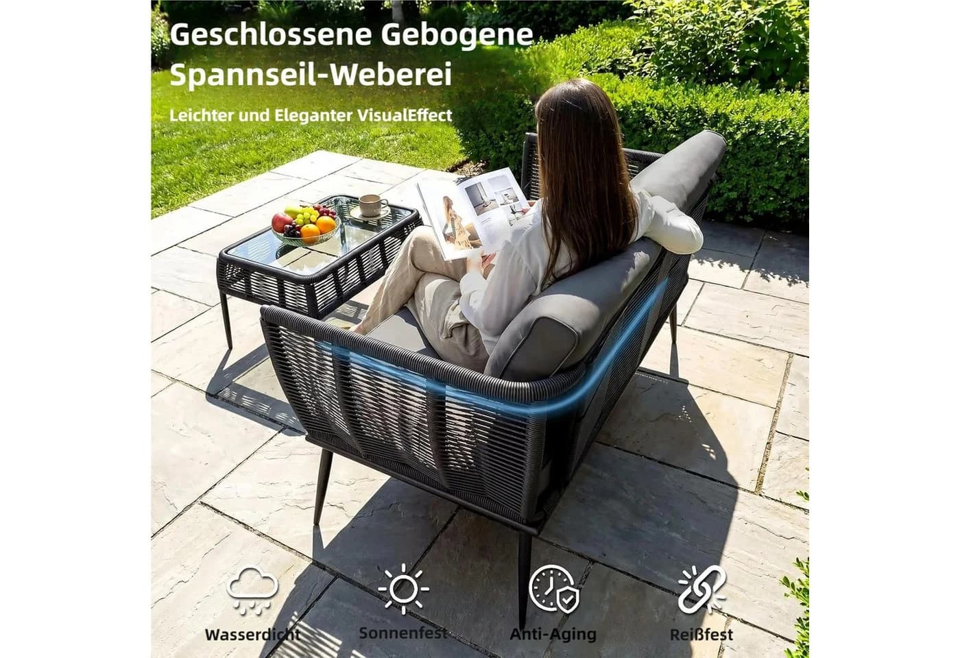 TLGREEN Gartenbank Polyrattan 2-Sitzer Sofa Schwarz - Bild 4