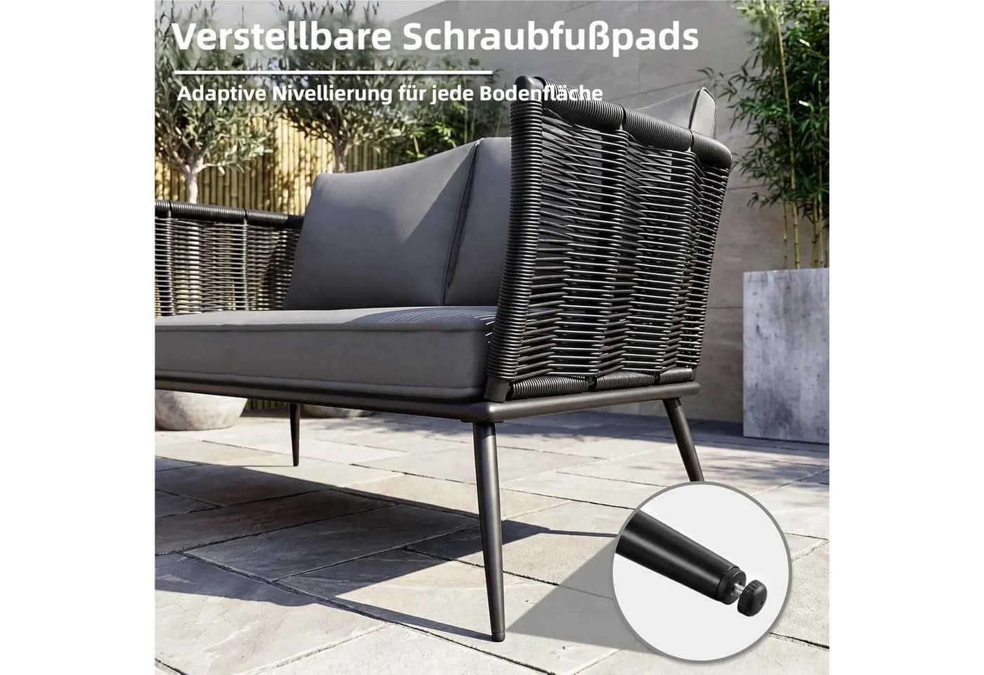 TLGREEN Gartenbank Polyrattan 2-Sitzer Sofa Schwarz - Bild 5