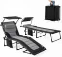 TLGREEN Gartenliege XXL klappbar mit Dach, 199 × 66 cm, verstellbar, schwarz Bild 2
