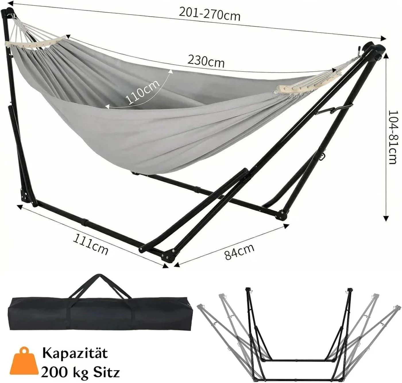 TLGREEN Hängematte mit Gestell 2-in-1 Grau Schwarz - Bild 3