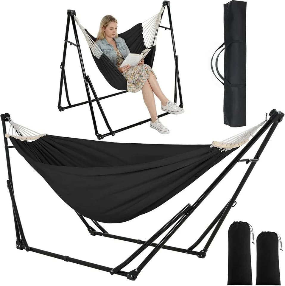 TLGREEN Hängematte mit Gestell 2-in-1 Schwarz Grau Beige - Bild 2