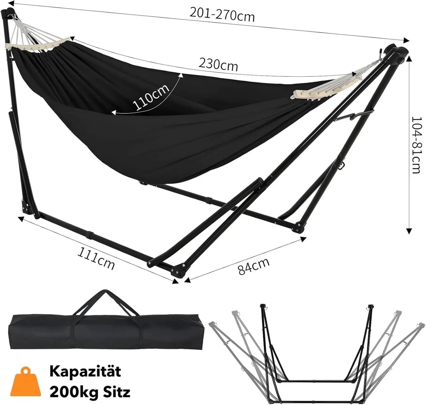 TLGREEN Hängematte mit Gestell 2-in-1 Schwarz Grau Beige - Bild 3