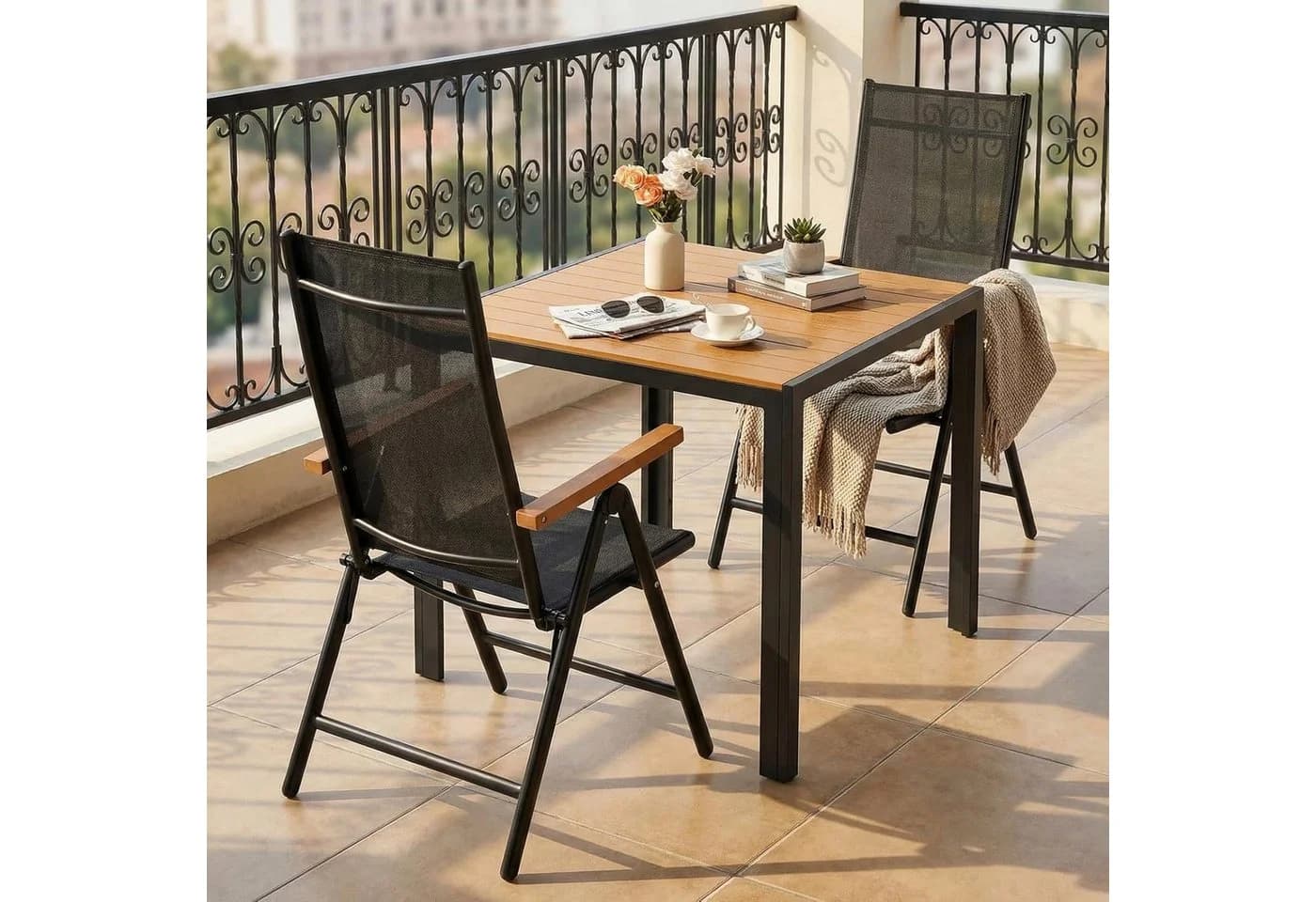 TLGREEN Garten-Essgruppe Aluminium WPC Tisch klappbar schwarz