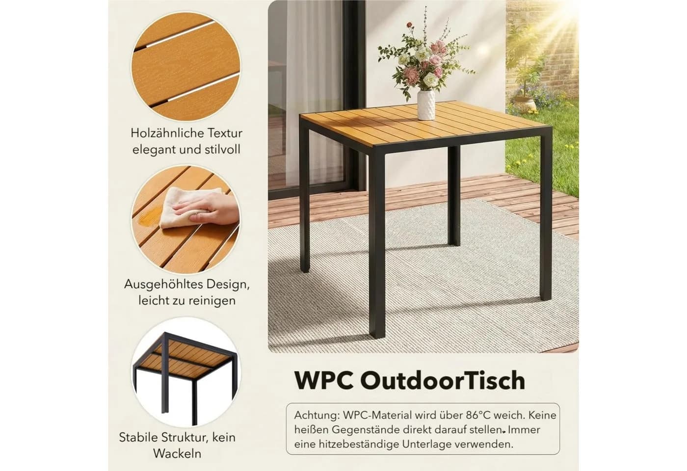 TLGREEN Garten-Essgruppe Aluminium WPC Tisch klappbar schwarz - Bild 4