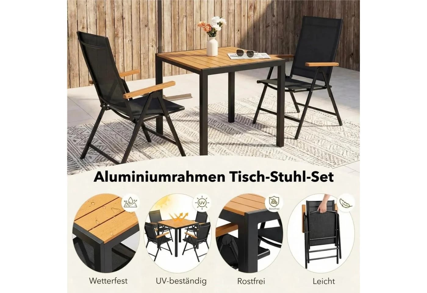 TLGREEN Garten-Essgruppe 5-tlg. Aluminium mit WPC-Tisch & Klappstühlen - Bild 5