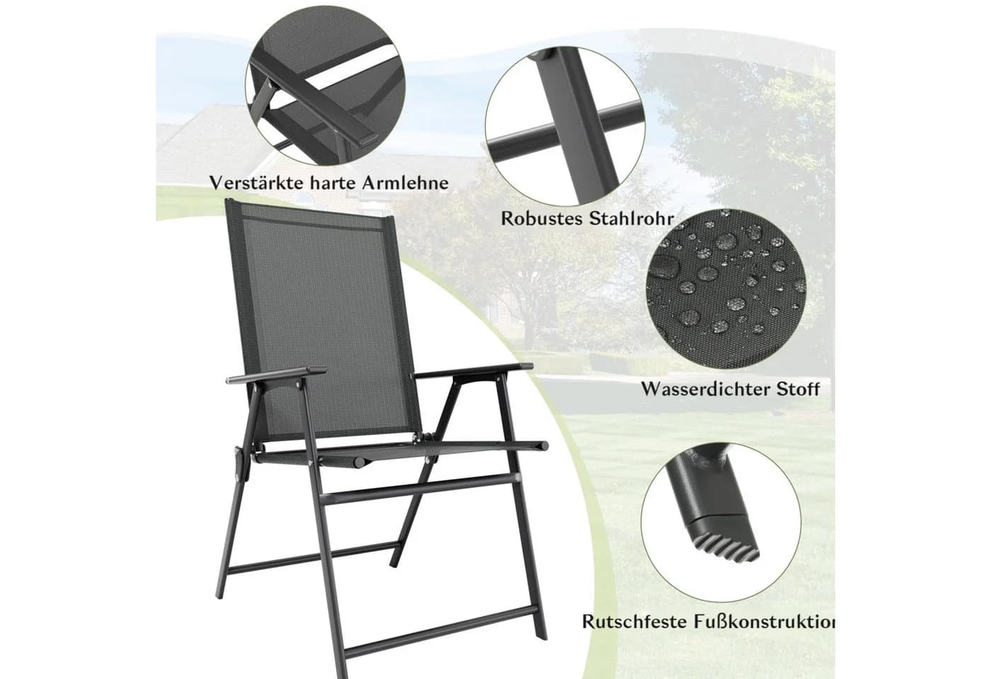 TLGREEN Klappstuhl mit Teslin-Gewebe Schwarz Grau - Bild 4