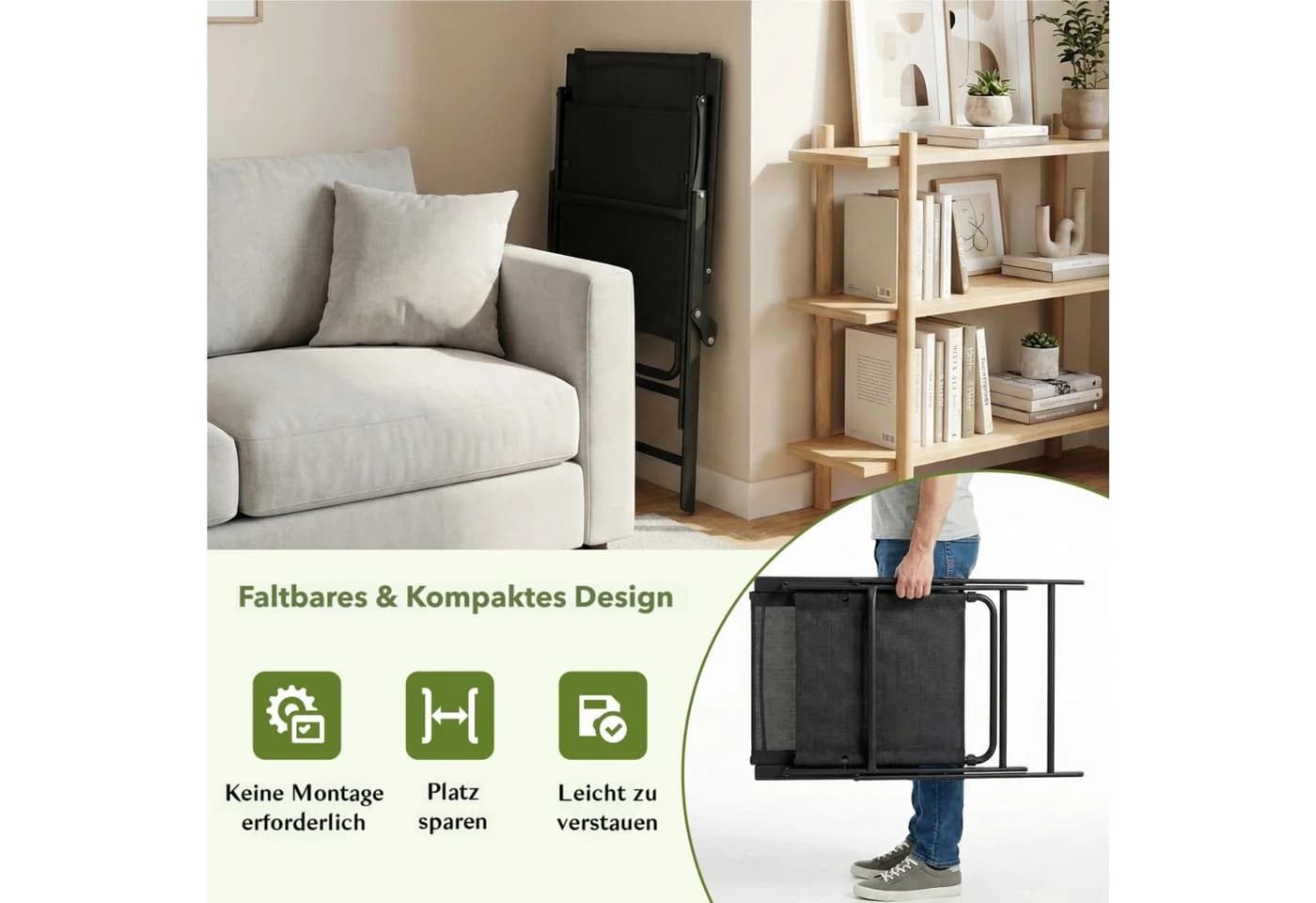 TLGREEN Klappstuhl mit Teslin-Gewebe Schwarz Grau - Bild 5