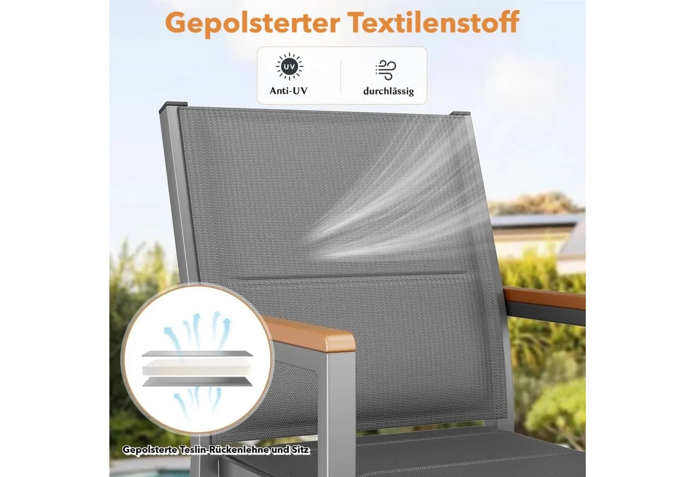 TLGREEN Stapelstuhl 4er Set Esszimmerstuhl mit WPC Armlehnen Grau/Schwarz - Bild 5