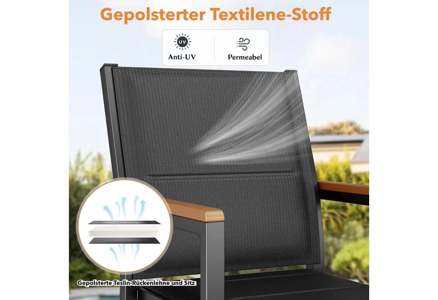 TLGREEN Stapelstuhl 4er Set Aluminium WPC Armlehne gepolstert - Bild 5